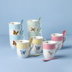 Lenox Fine Lenox Fine Butterfly Meadow Color Mugs with Spoons, Set of 8