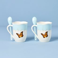 Alternative view of Lenox Fine Lenox Fine Butterfly Meadow Blue Mugs with Spoons, Set of 2