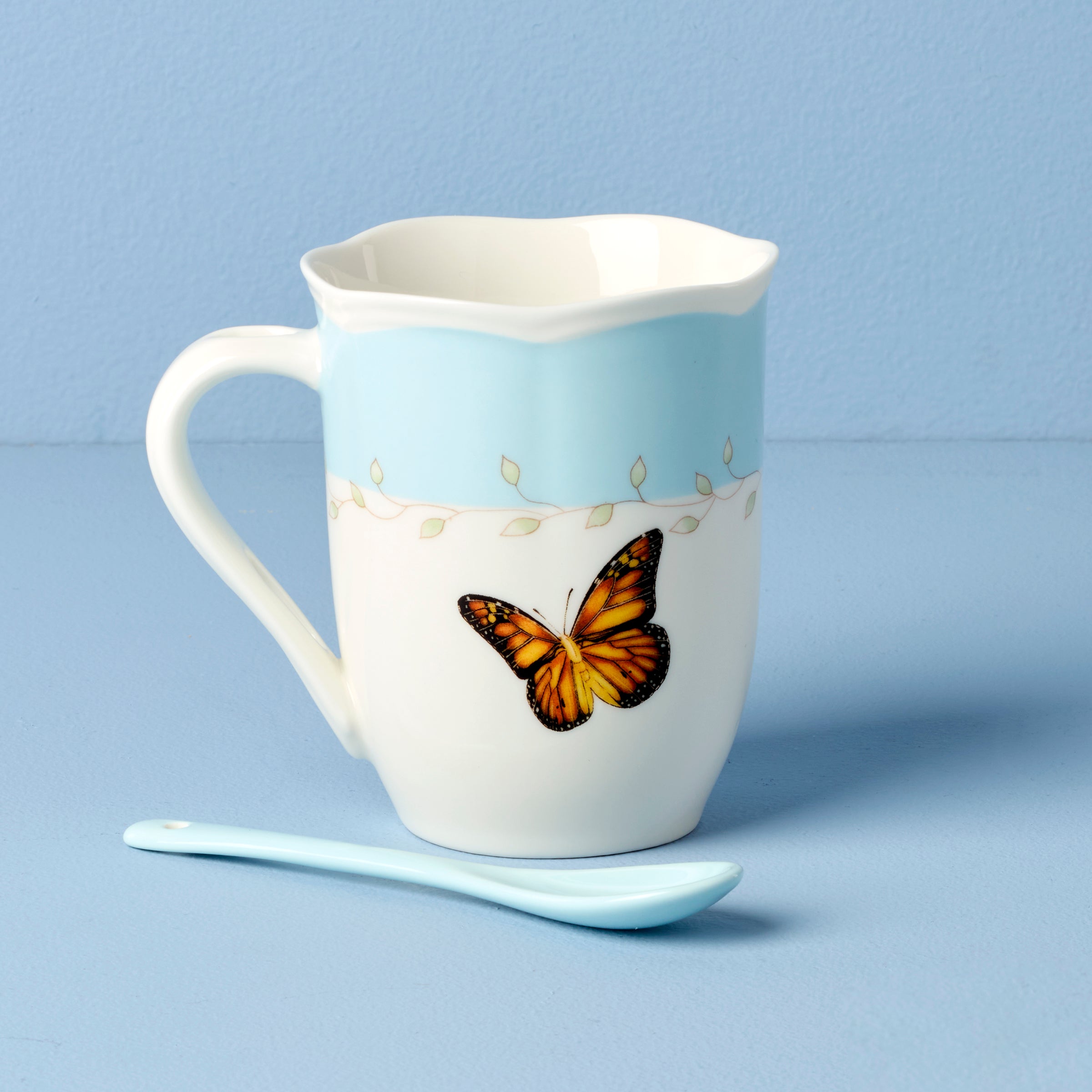 Lenox Fine Lenox Fine Butterfly Meadow Blue Mugs with Spoons, Set of 2 - Image 4