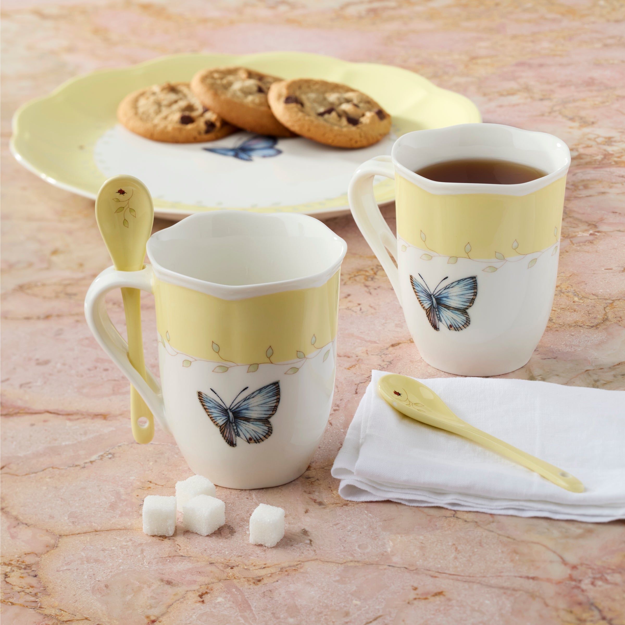 Lenox Fine Lenox Fine Butterfly Meadow Yellow Mugs with Spoons, Set of 2 - Image 5
