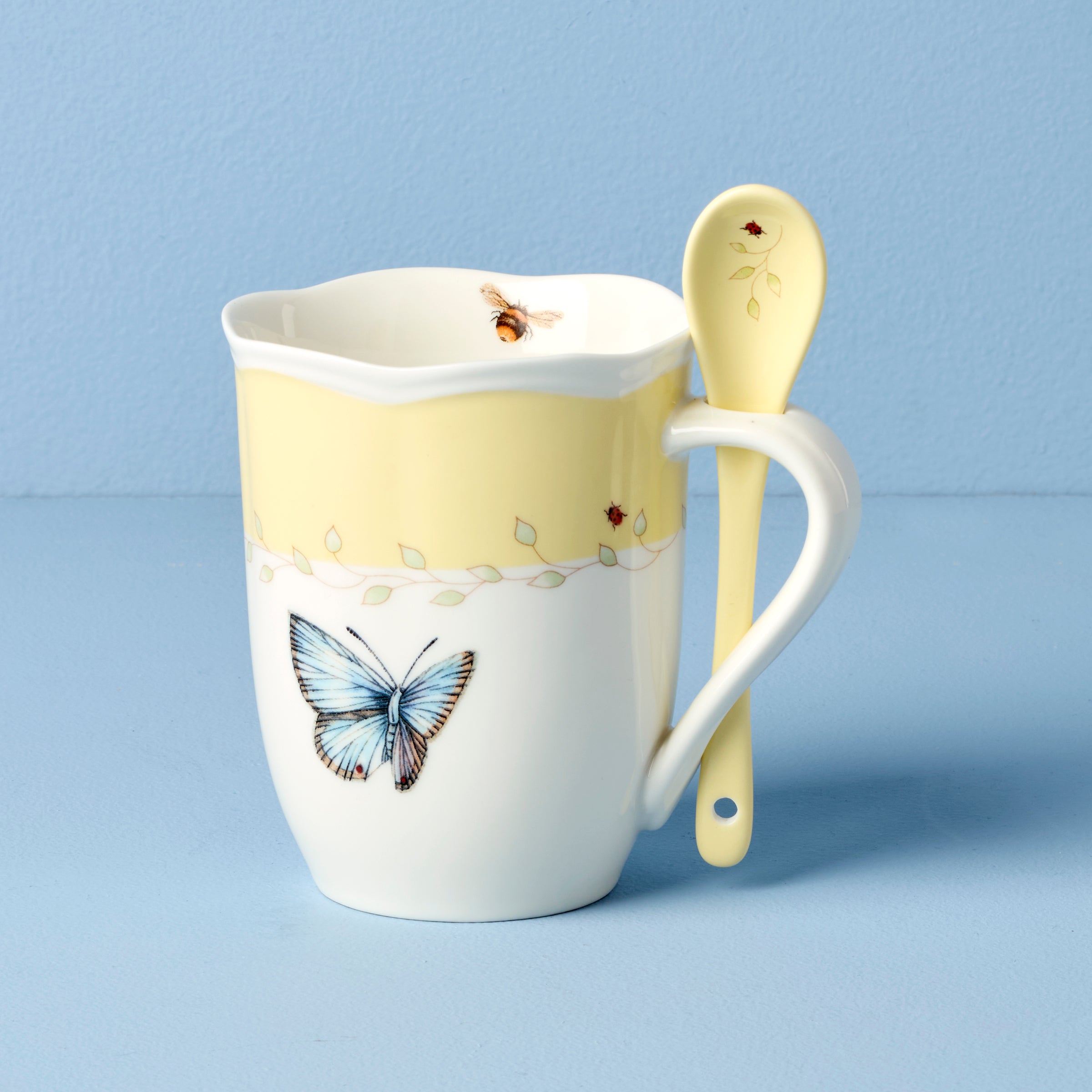 Lenox Fine Lenox Fine Butterfly Meadow Yellow Mugs with Spoons, Set of 2 - Image 3