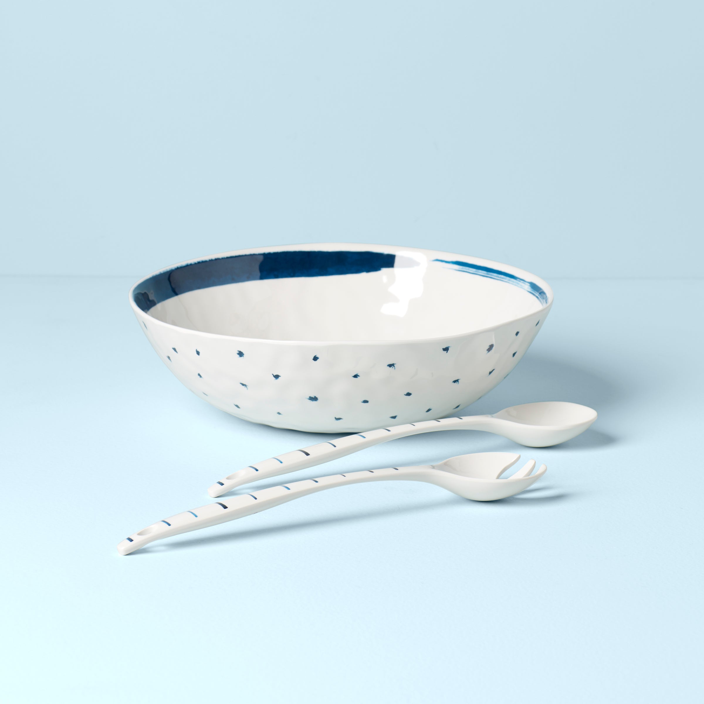 Lenox Fine Lenox Fine Blue Bay Melamine Salad Bowl With Servers - Image 2