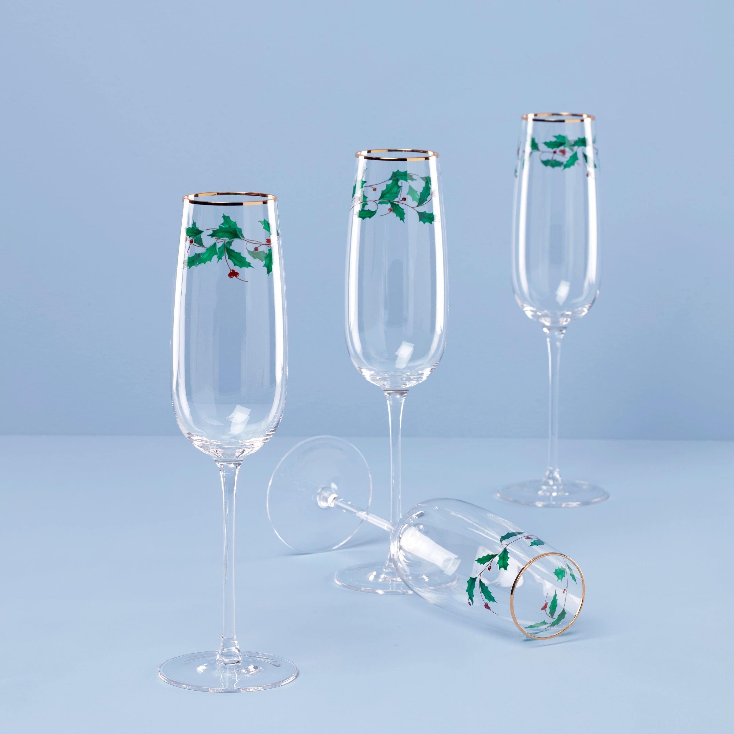 Lenox Fine Lenox Fine Holiday Decal Flute Glasses, Set of 4