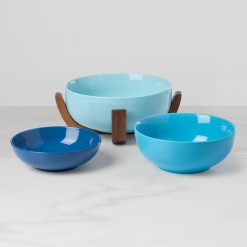 Alternative view of Lenox Fine Lenox Fine 24 Seven Turquoise 3-Piece Nesting Bowl Set with Wood Stand