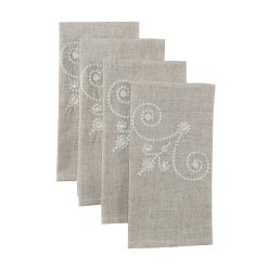 Lenox Fine Lenox Fine French Perle Linen Embroidered Dinner Napkins, Set of 4