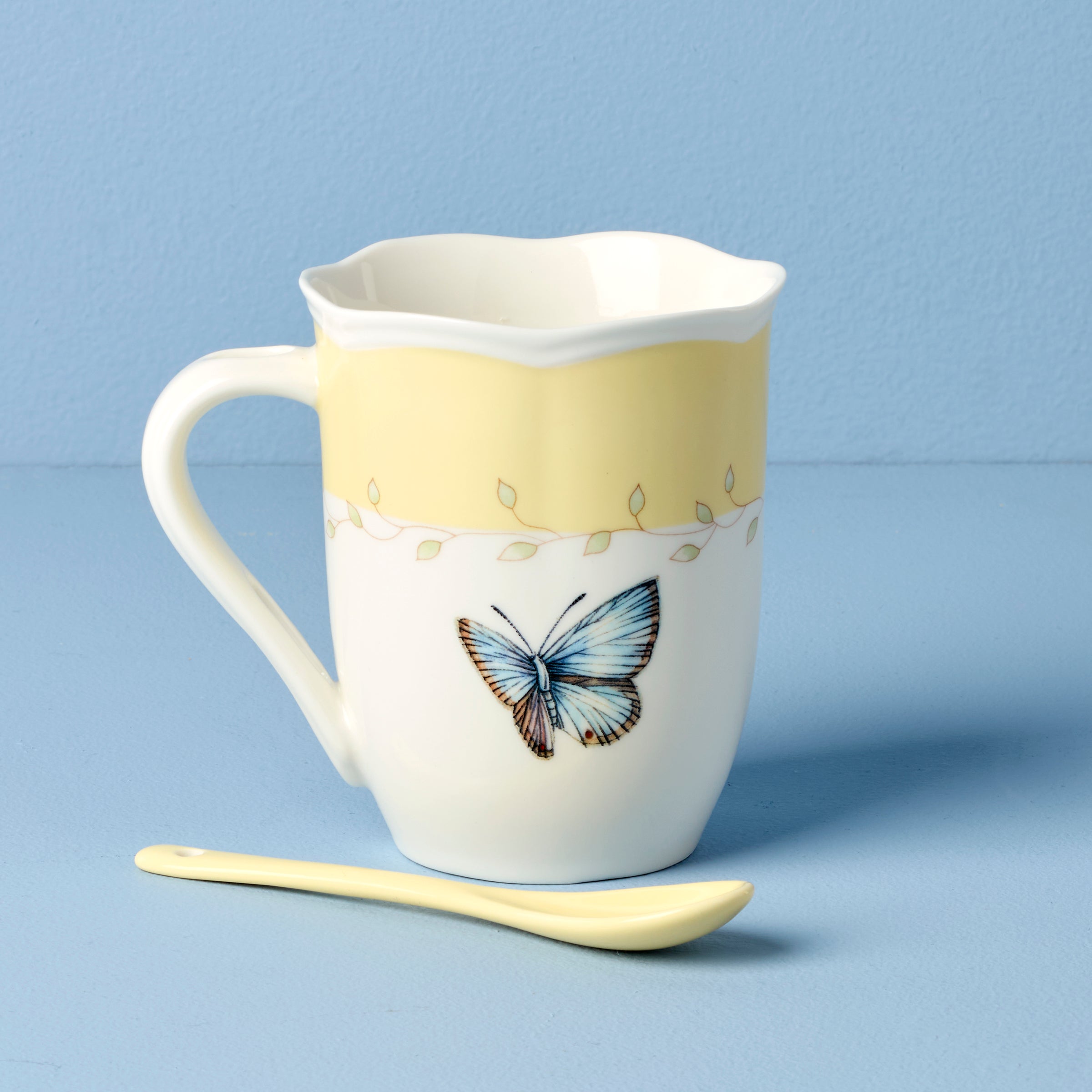 Lenox Fine Lenox Fine Butterfly Meadow Yellow Mugs with Spoons, Set of 2 - Image 4
