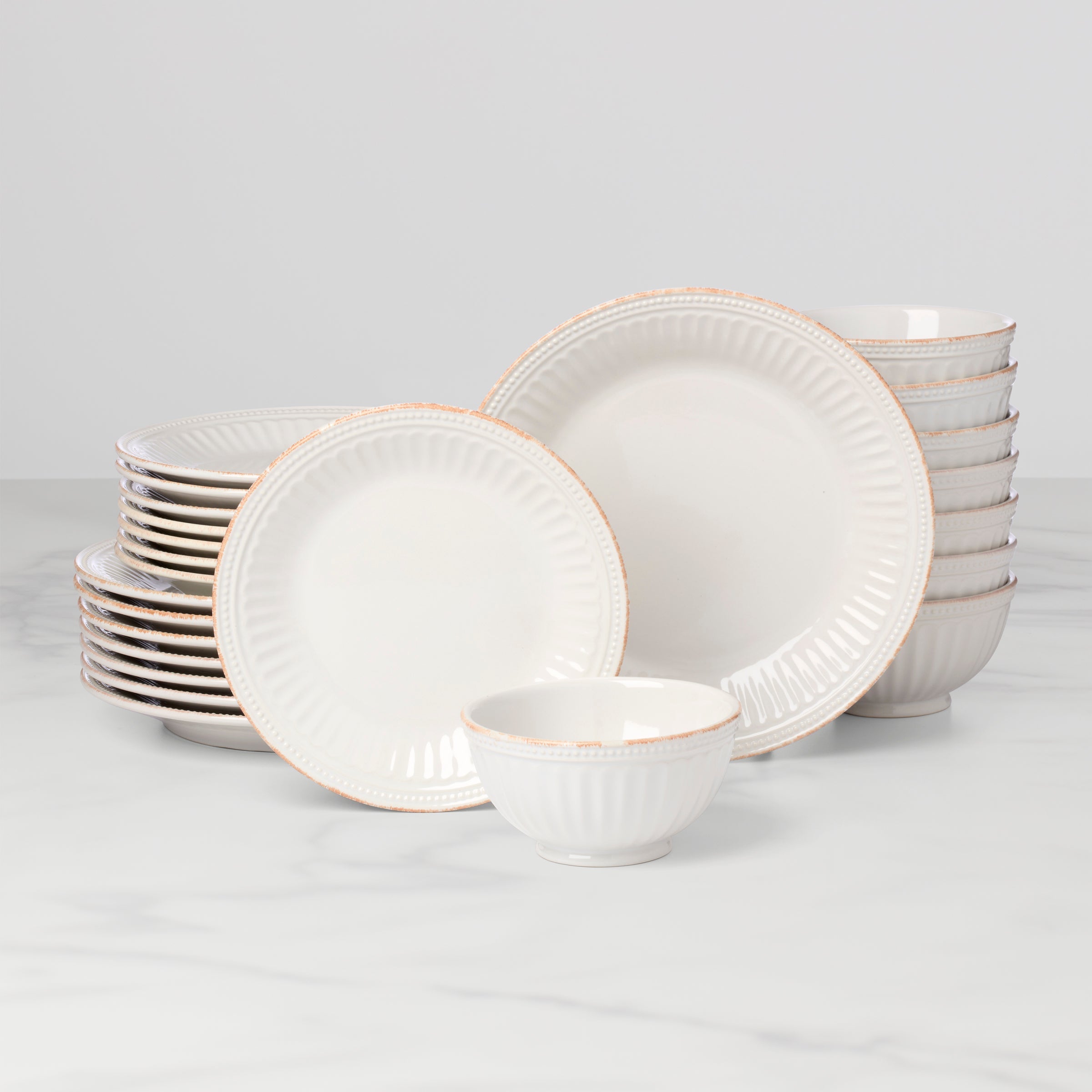 Lenox Fine Lenox Fine French Perle Groove White 24-Piece Dinnerware Set