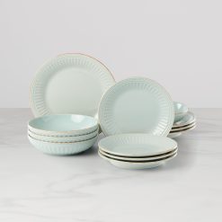 Lenox Fine Lenox Fine French Perle Groove Ice Blue 12-Piece Dinnerware Set