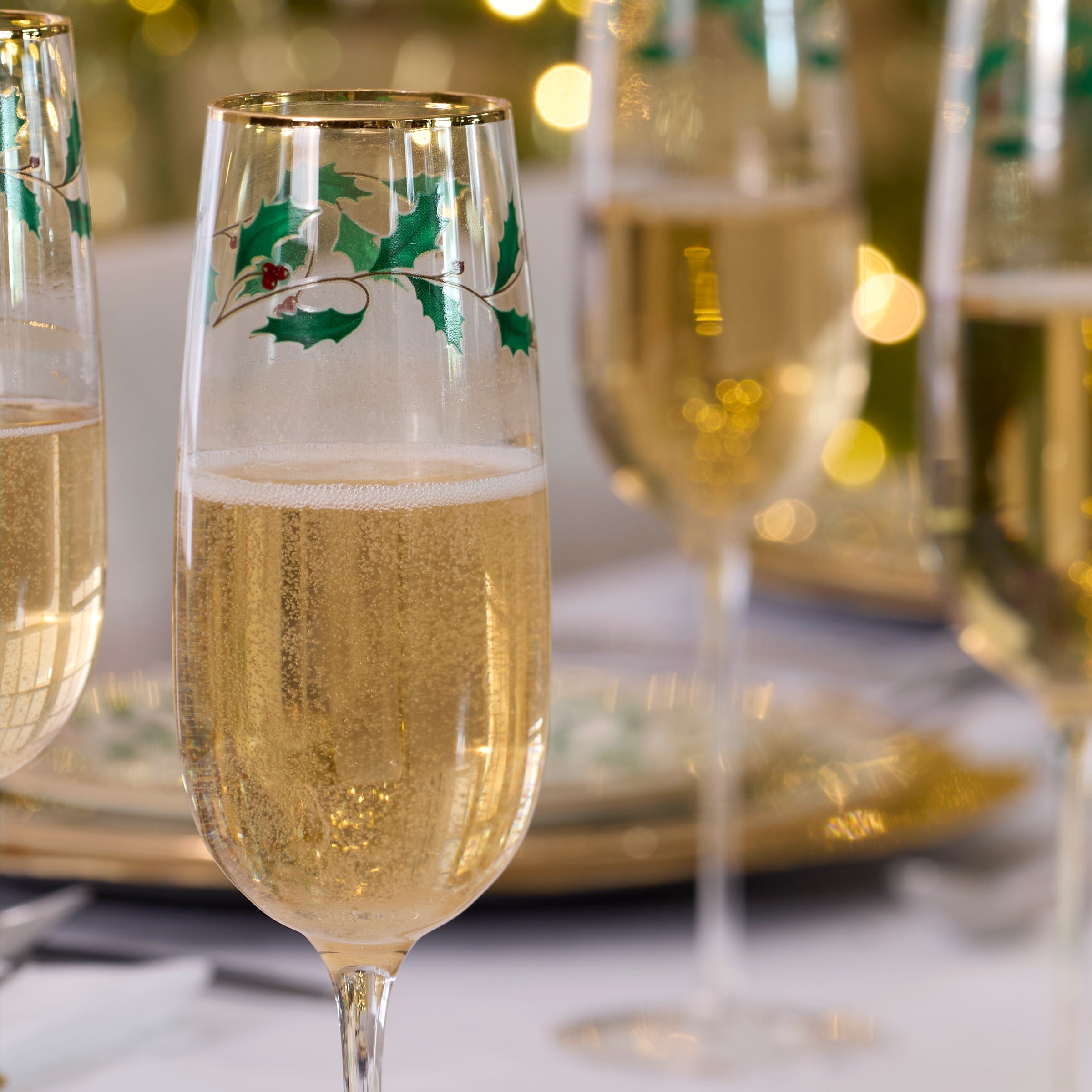 Lenox Fine Lenox Fine Holiday Decal Flute Glasses, Set of 4 - Image 4