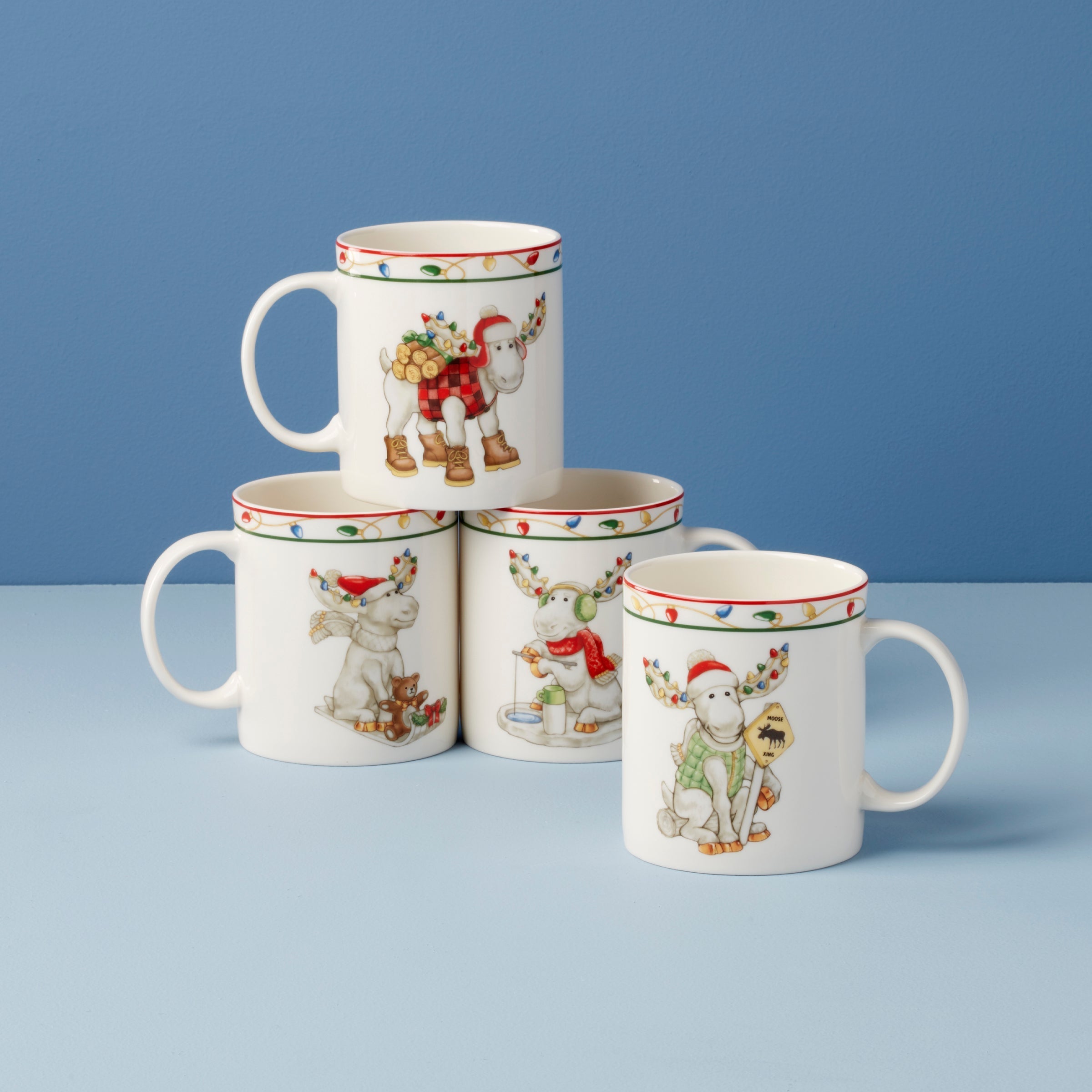 Lenox Fine Lenox Fine Merry Marcel Moose Mugs, Set of 4