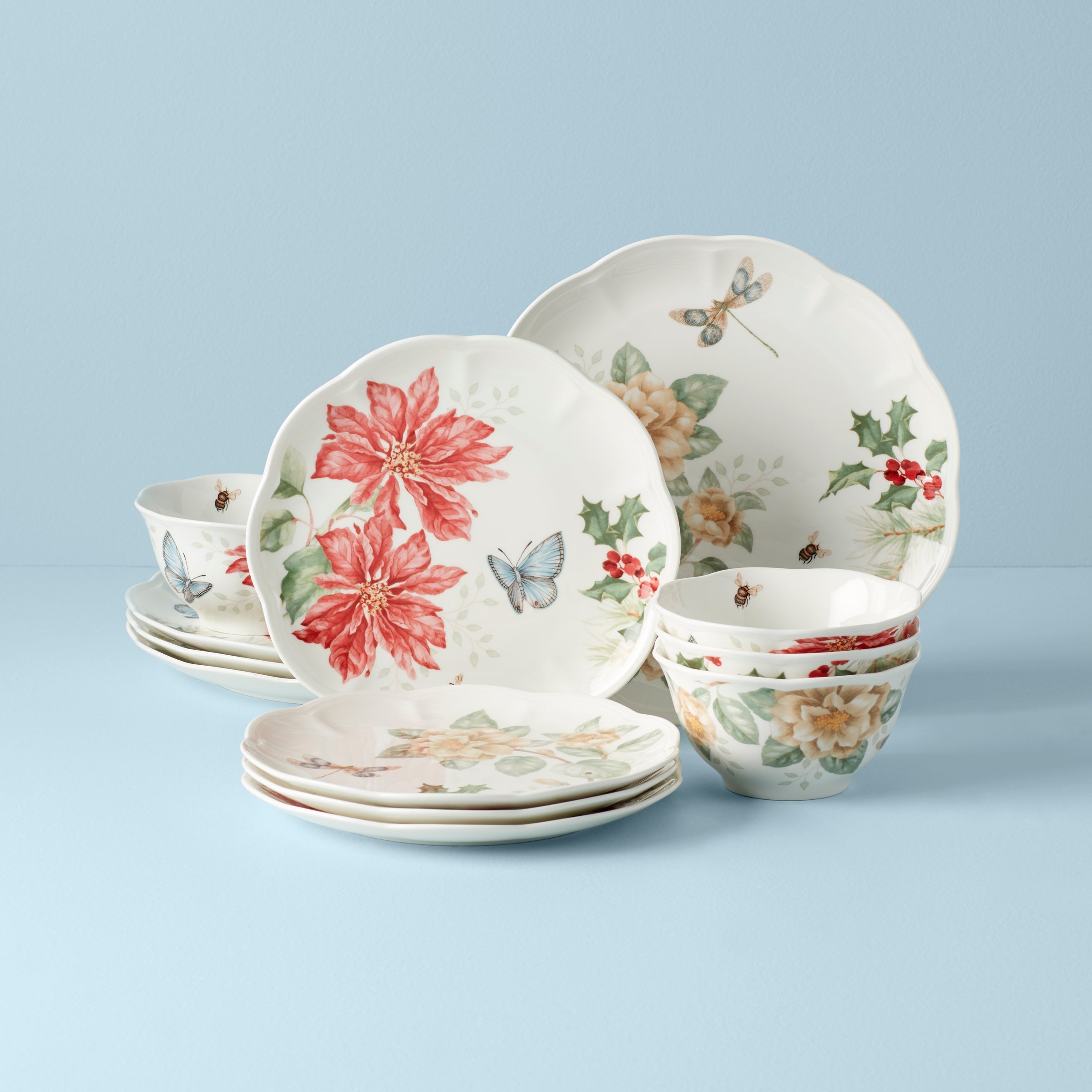 Lenox Fine Lenox Fine Butterfly Meadow Holiday 12-Piece Dinnerware Set